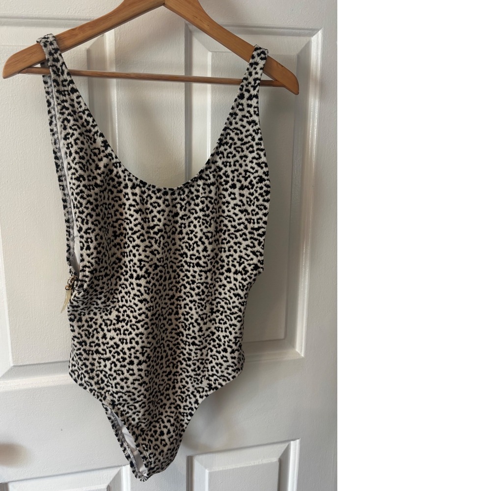 Victorias Secret Leopard Print Metallic One Piece Swimsuit Gold Tusk Zipper L